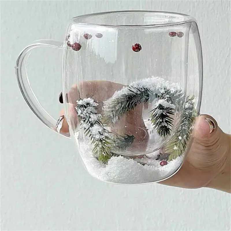 Christmas 200/400ML Double Wall Clear Glass Cup Christmas Theme Snow scene Glass Coffee Cup Heat Resistant Milk Water Cup Christmas Gift Y251112