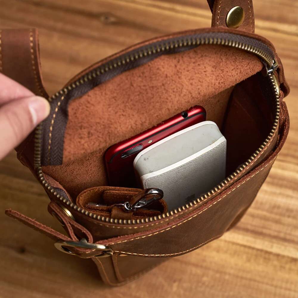 Genuine Leather Men's Bag Retro Style Multifunctional Fashion Key Wallet Sports Waist Bags For 6.5 In Phone