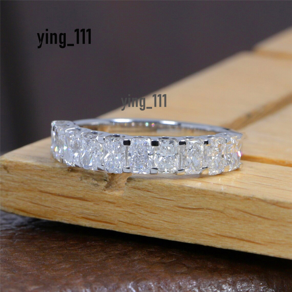 Jewelry 18K White Real Gold Radiant Cut CVD HPHT Lab Diamond Eternity Band Ring Stackable Wedding Band For Women Au750 Real Gold Ring