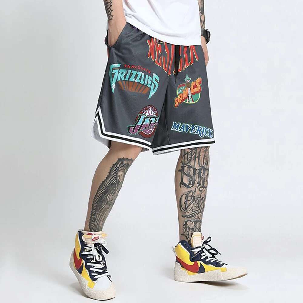American Retro Hiphop Shorts Men's Loose High Street Bo Sports Casual Fashion Straight Five-point Pants Summer