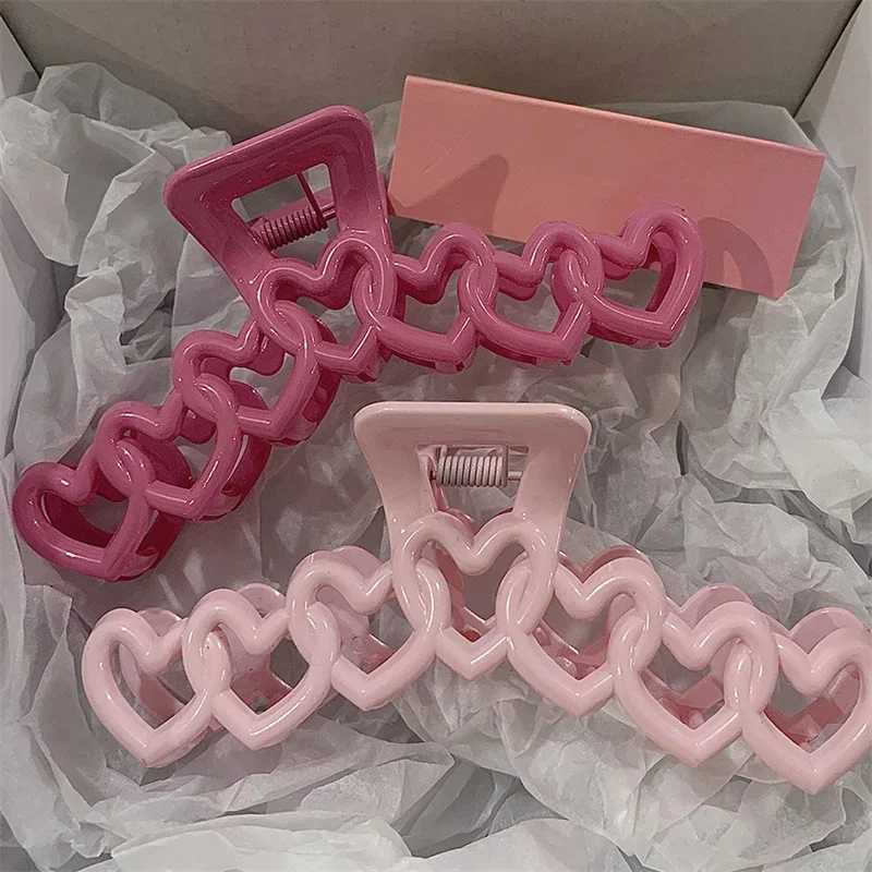 2024 New Y2k Dopamine Girl Fashion Pink Hollow Geometry Star shaped Heart Hairpin Female Hairpin Cross Headband Shark Clip Y2504012