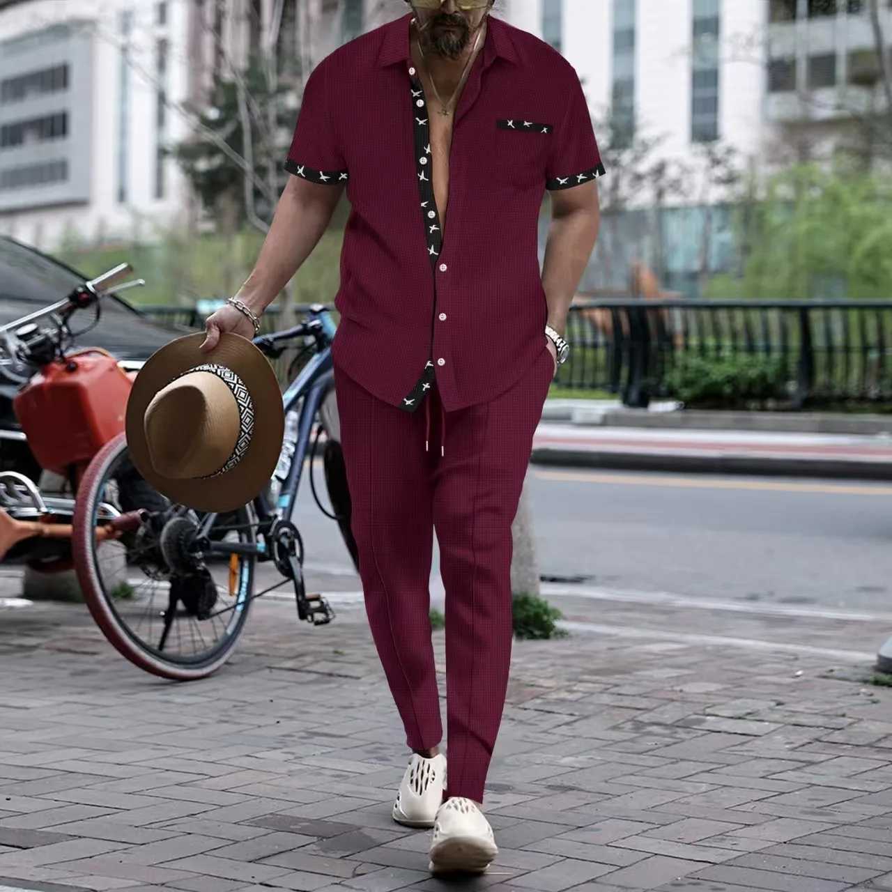 Summer new short sleeved and long pants set 2025 sports and leisure mens and youth two-piece setXJ250412