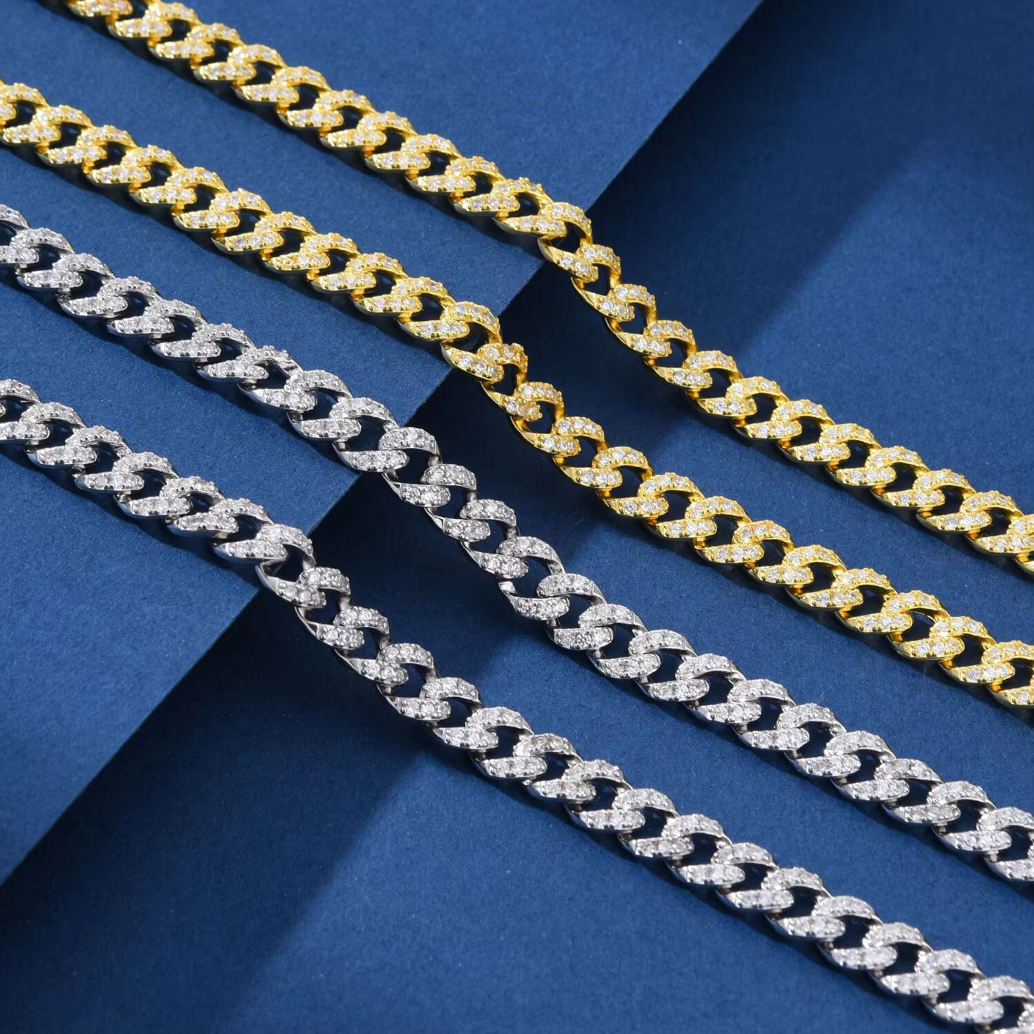Rapper Hip Hop Accessories Fashion 6mm Chain Gold Plated Sier Zhirah Dia Iced Cuban Men's Necklace