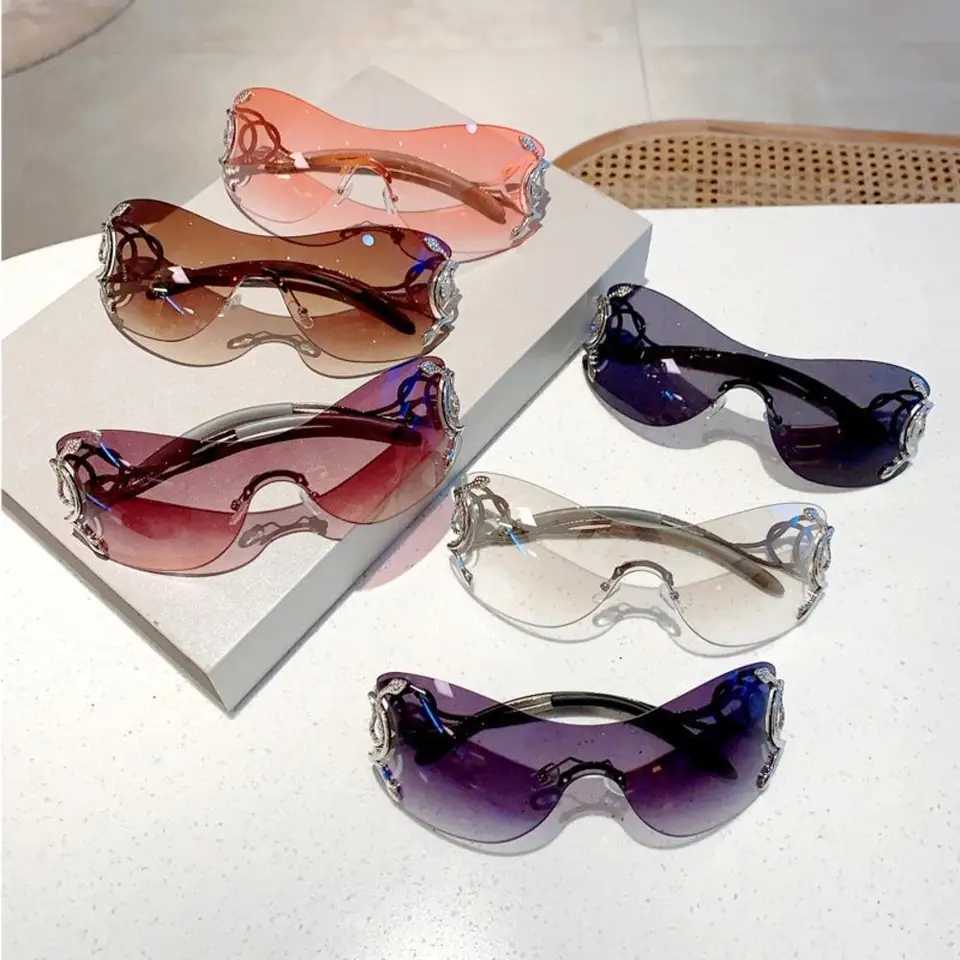 KLASSNUM Y2k Rimless Sunglasses Women Stylish Gradient Lens Outdoor Shades Trendy Luxury Brand Design Metal Frame Eyewear GoggleC250411