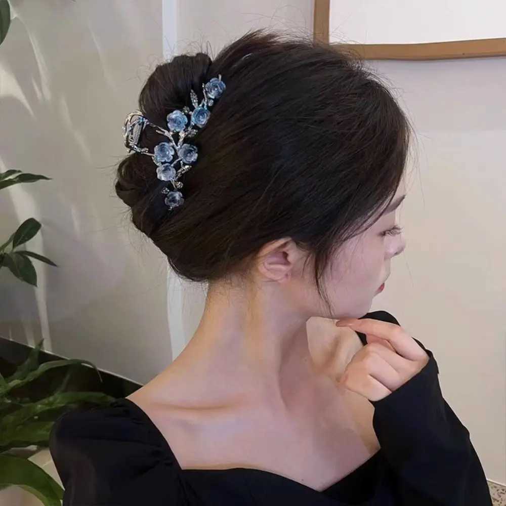 Flower tea flower hair claw ponytail clip hair accessories big shark clip head Korean style metal hair crab clip girl Y2504012