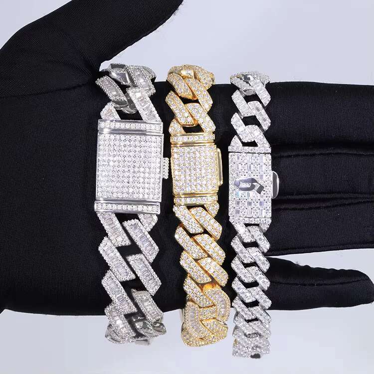 RTS Hip Hop 13mm Necklace S925 Insert Baguette Moissanite Pass Diamond test Cuban Link Chain