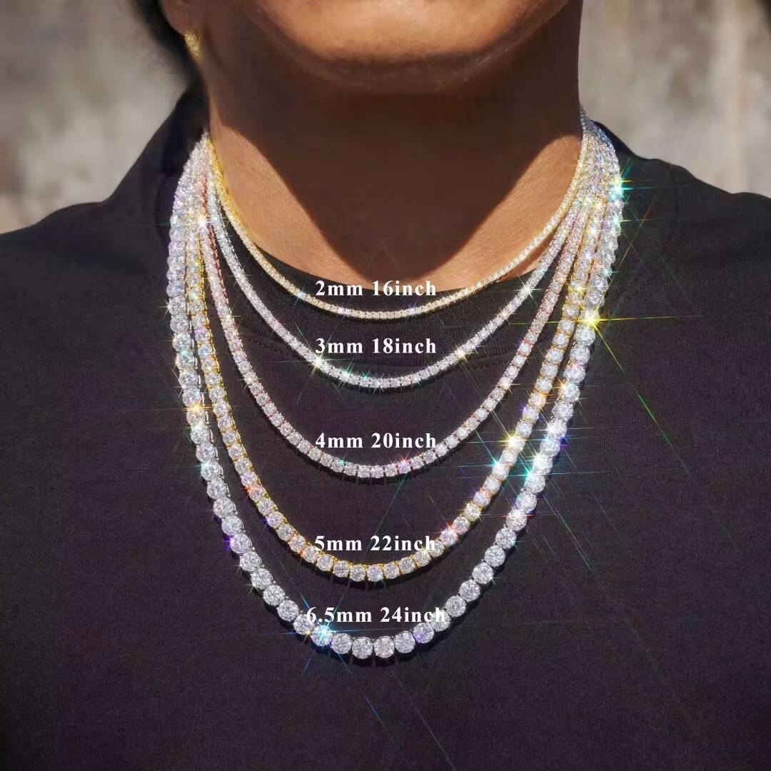 Factory Direct Price Iced Out 2mm 3mm 4mm 5mm 65mm VVS Silver 925 Hip Hop VVS Moissanite Lab Diamond Tennis Chain