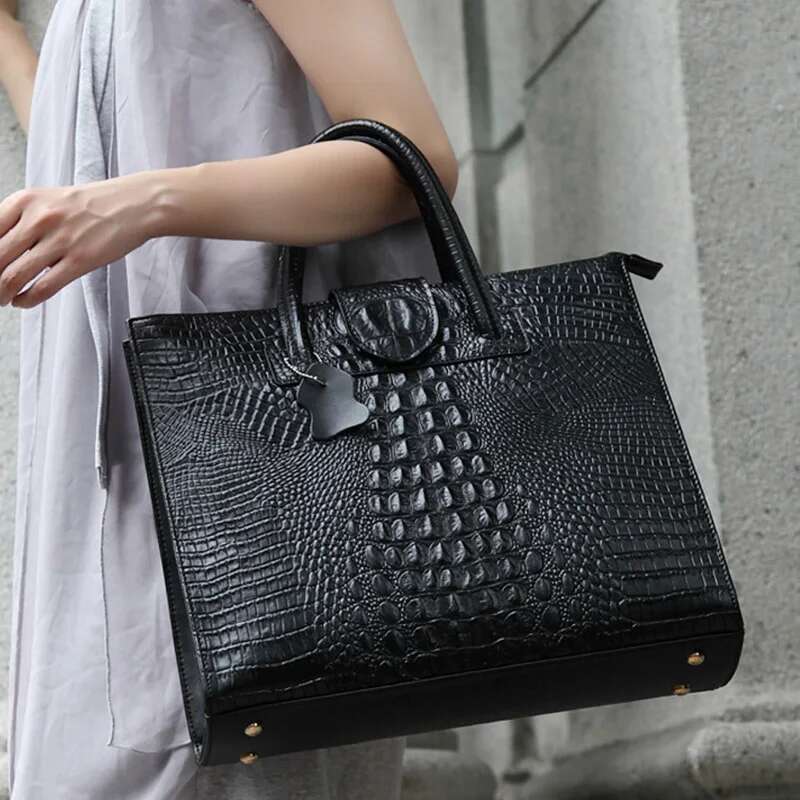 New Fashion Crocodile Pattern Women's Real OL Handbags Genuine Leather Ladies Shoulder Bag Business Computer Bags