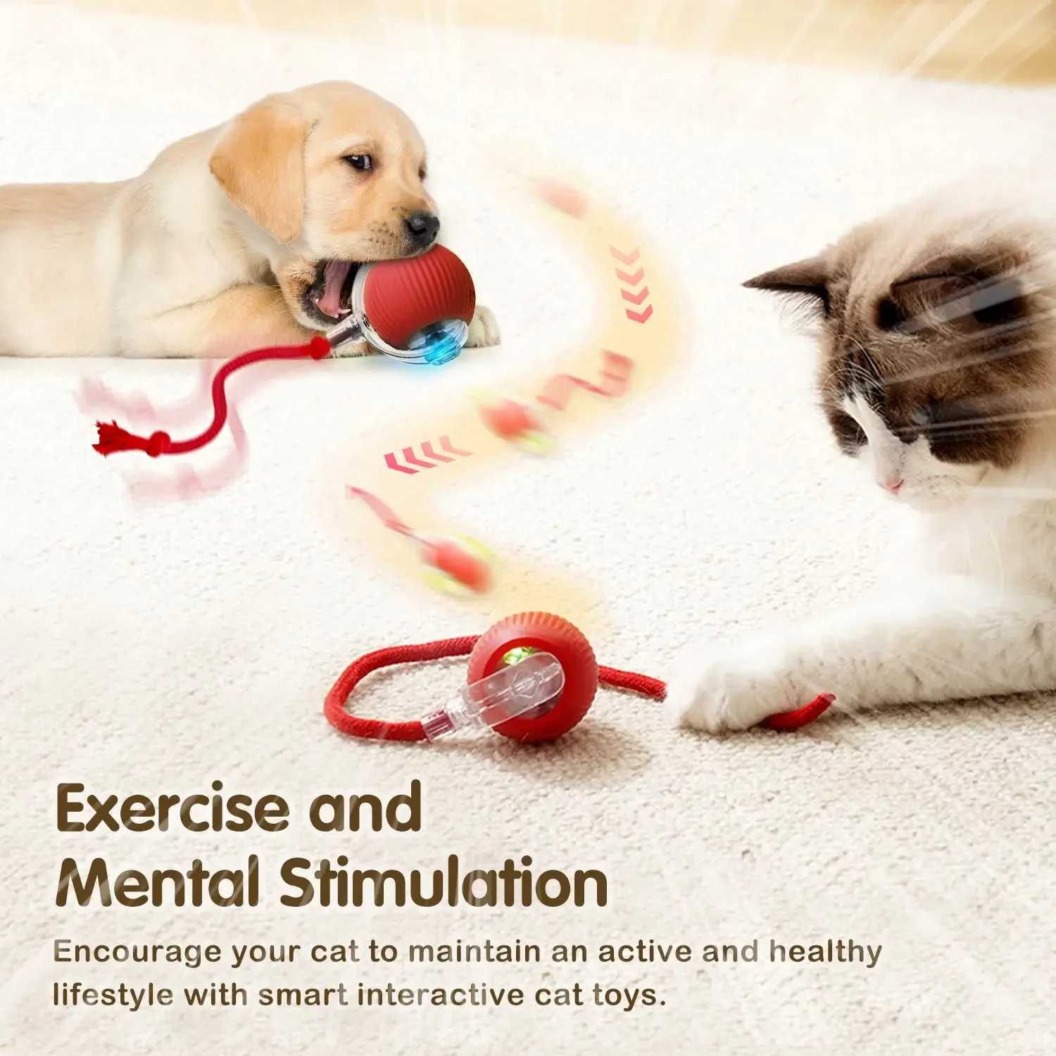 Cat dog interactive ball toy automatic rolling ball with tail rechargeable smart pet interactive toy cat smart mouse Y250412
