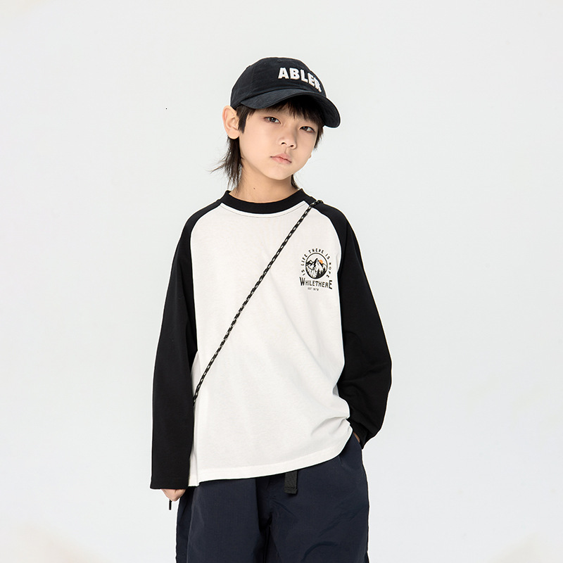 Ddmyshoesvip Boys Spring New Style Shoulder Long Sleeve T Shirt Casual Middle And Small Children S Handsome Top TEE Trendy