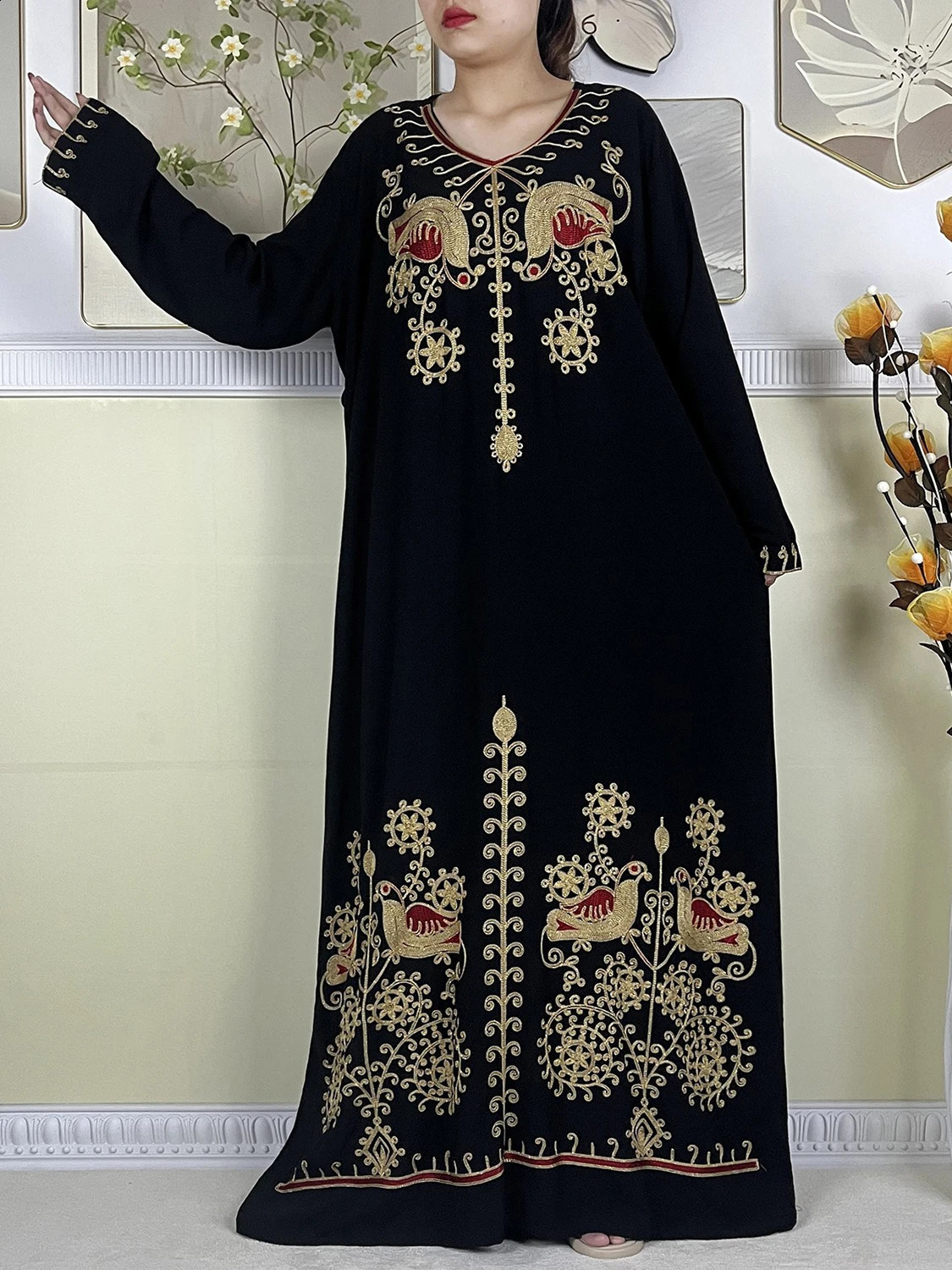 Muslim Abayas Womens ed Cotton Long Sleeve Loose African Islamic Scarf Dress 250411