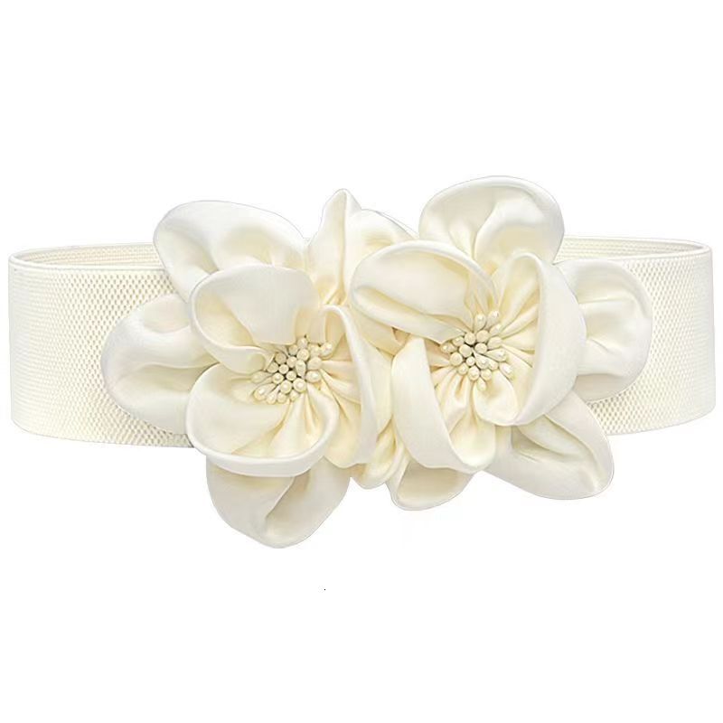New Fashion Double Flower Decorative Sweater Dress Waist Belt Black Versatile Youth