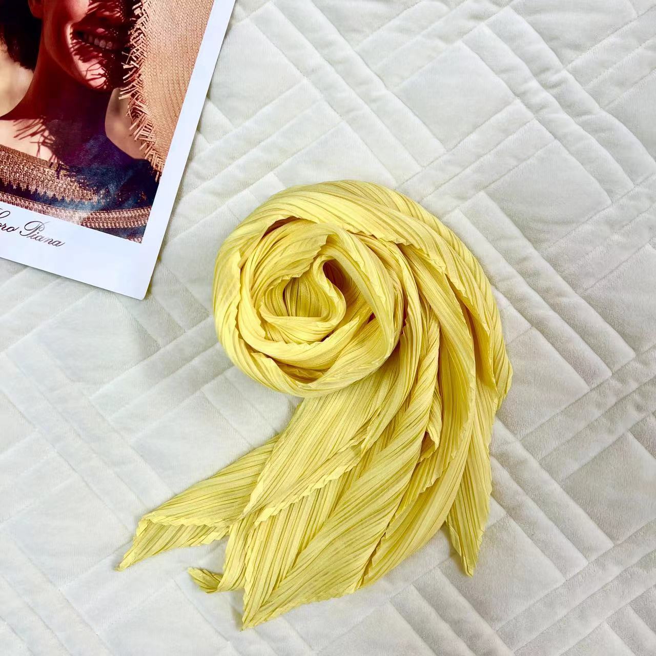 Miyake Pleated Women Scarf Shawl Fabric Korean Fashion Thin Sunscreen Scarf Foulard Femme Luxe Marque Hijabs for Woman 250704