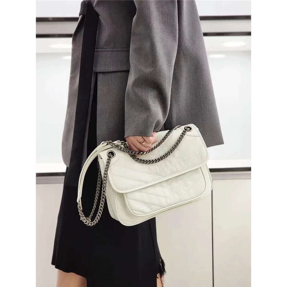 Vintage Women Chain Strap Messenger Oil Wax Cow Leather Shoulder Bag Autumn New Office Ladies Work Crossbody Bags Satchels