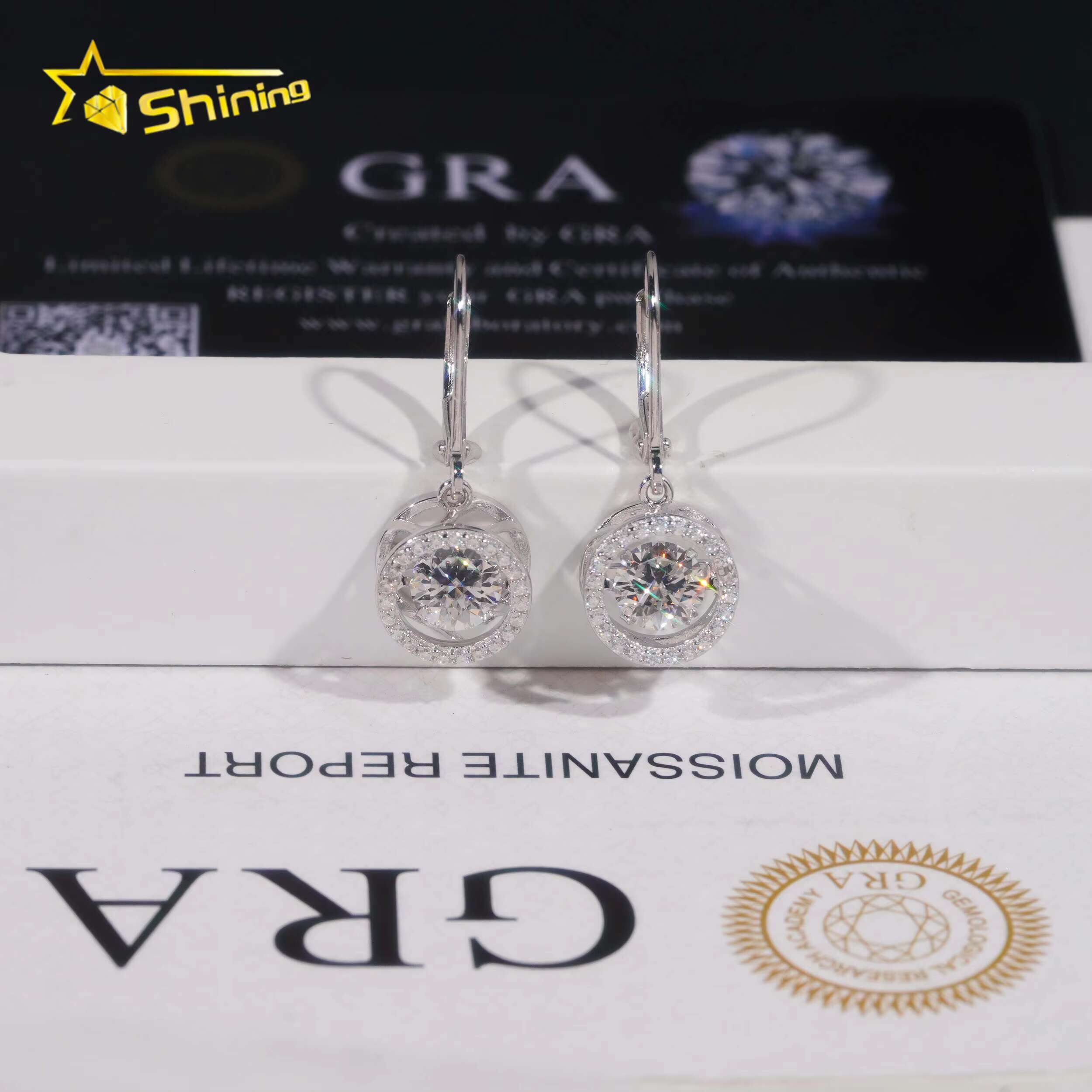 Fine Jewelry Women Drop Earrings Iced Out 925 Solid Silver Moving VVS Moissanite Earrings Hip Hop Hoop Earrings
