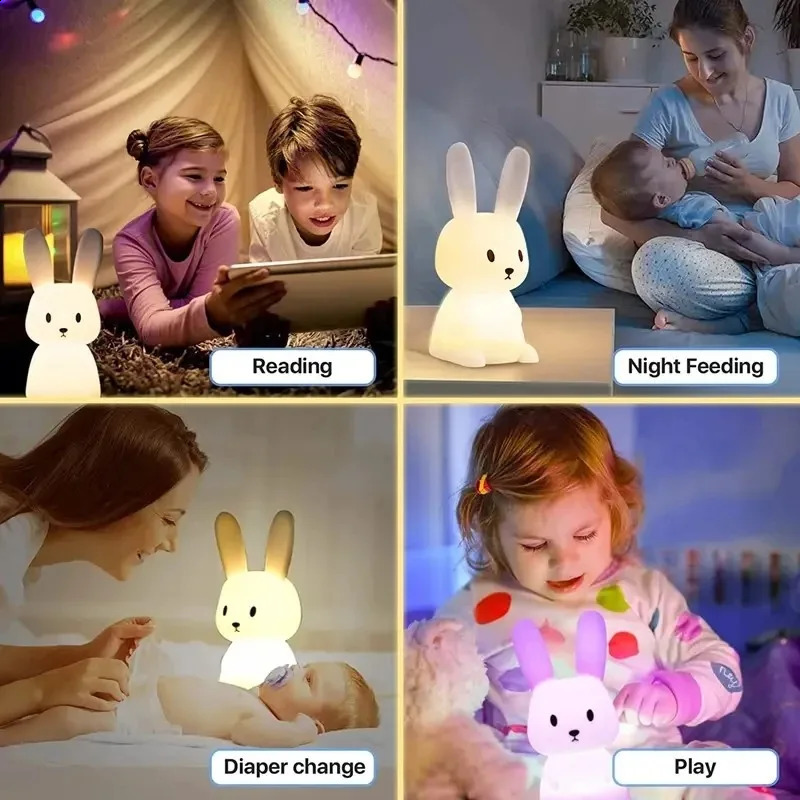 LED night light silicone rabbit touch sensor light cute animal light bedroom decoration gift childrens table light home decoration 250411
