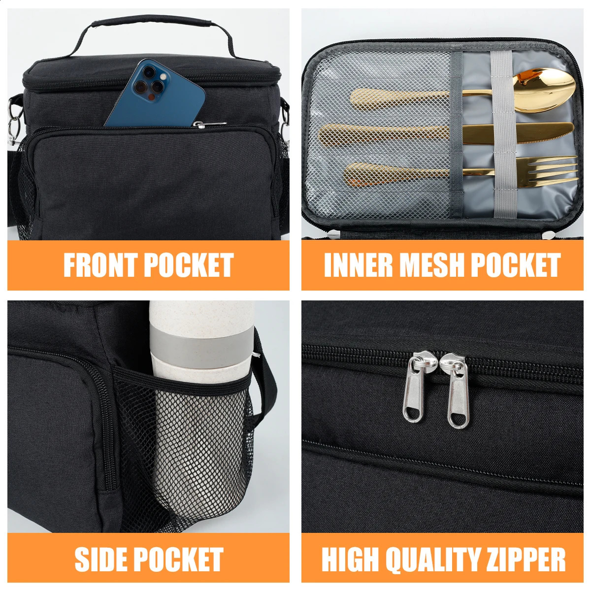 Insulated lunch bag mens large cooler bag reusable lunch box waterproof and leak proof lunch organizer 250410