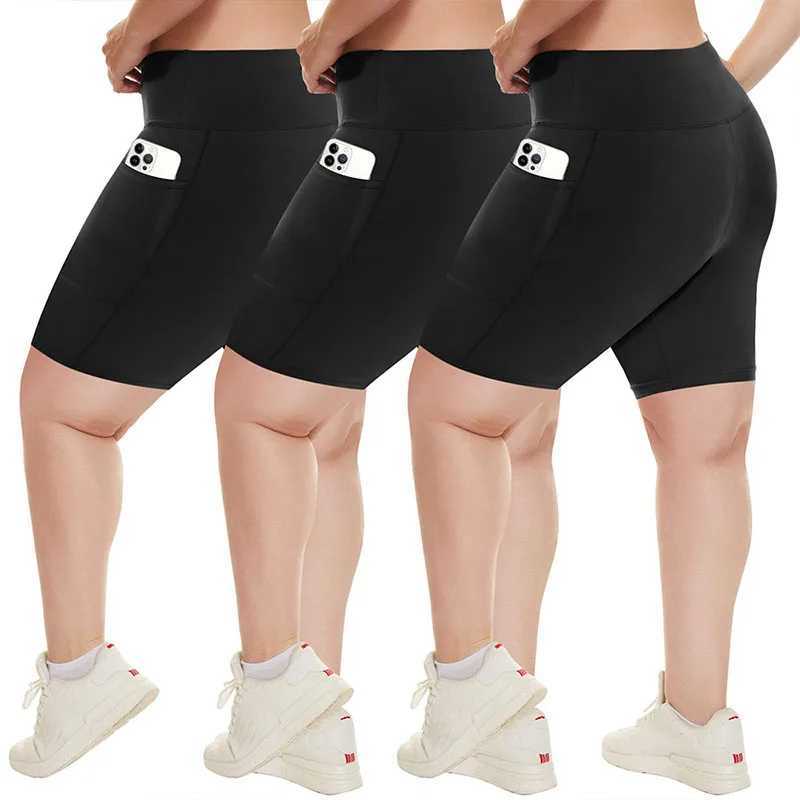 Large Bottom Summer Womens Stretch Fat Mm Summer Yoga Sports Bottom Pocket Five Shorts Y250412
