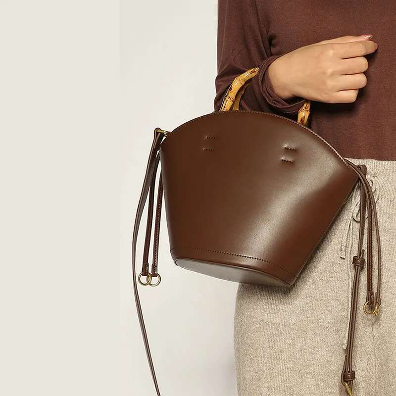 2024 New Bamboo Festival Vegetable Basket Water Bucket Shaped Large Capacity Commuting Fashion Versatile Handheld Crossbody Bag