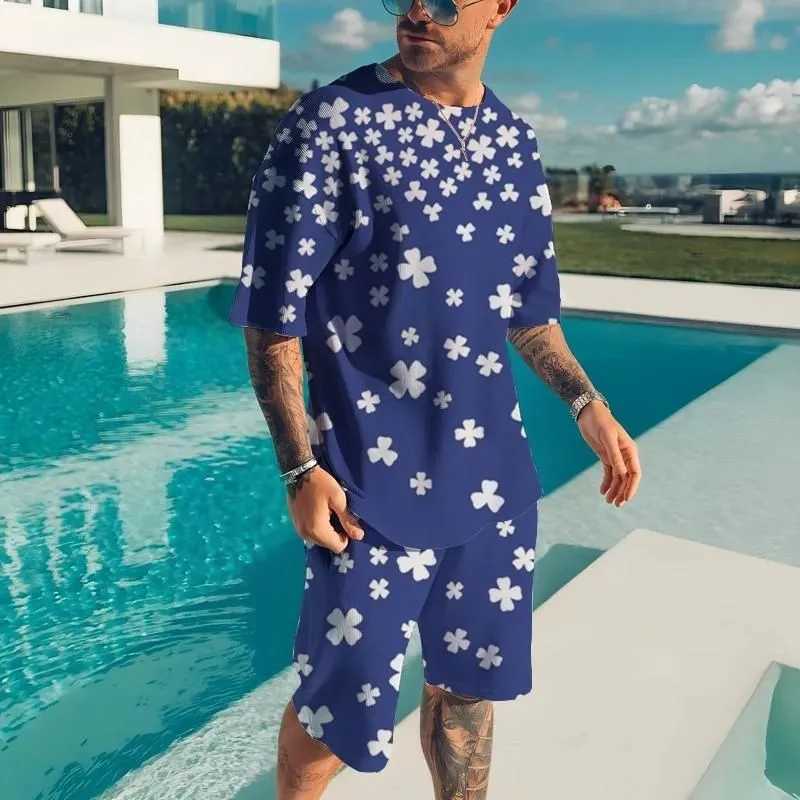2024 new mens track and field clothing summer round neck T-shirt set 3D printed sportswear short sleeved set casual sportswear two-piece T-shirt setXJ