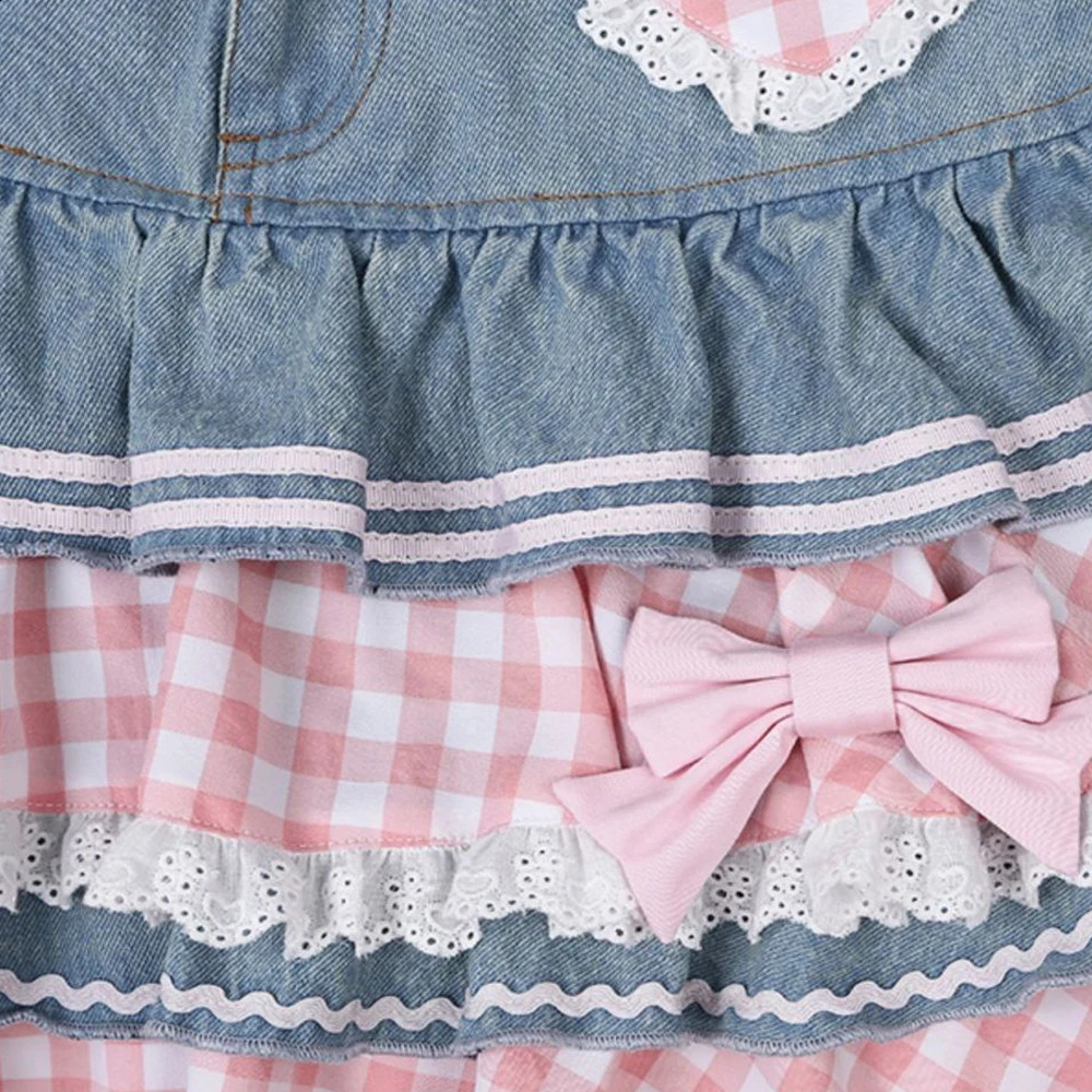 Preppy Style Lolita Kawaii Skirts Japanese Sweet Mini Women Harajuku Cute Ball Gown Denim Skater Y2K High Waist Lace Cake Skirts 250407