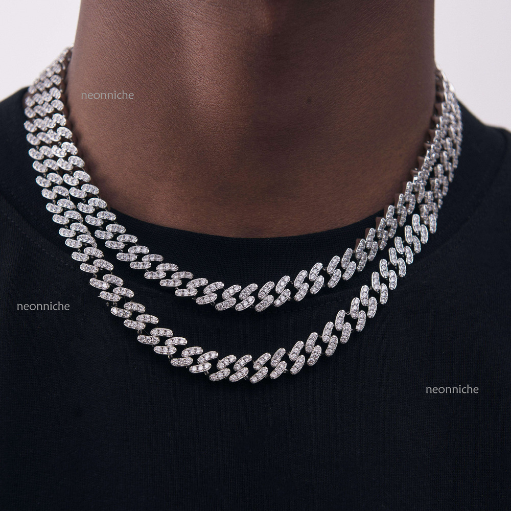 Qian Jian Mossanite Jewelry Hiphop Exquisite Cuban k Chain Necklace VVS Iced 6mm Moissanite Dia for Men