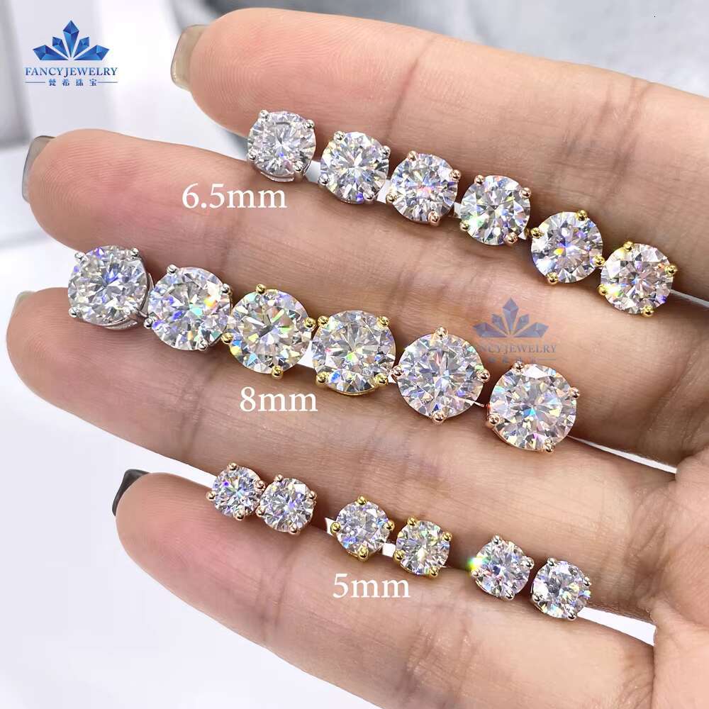 Ready to Ship Fancy Jewelry Round Shape VVS GRA Certificate Moissanite Diamond Sterling Silver Studs Hip Hop Earrings