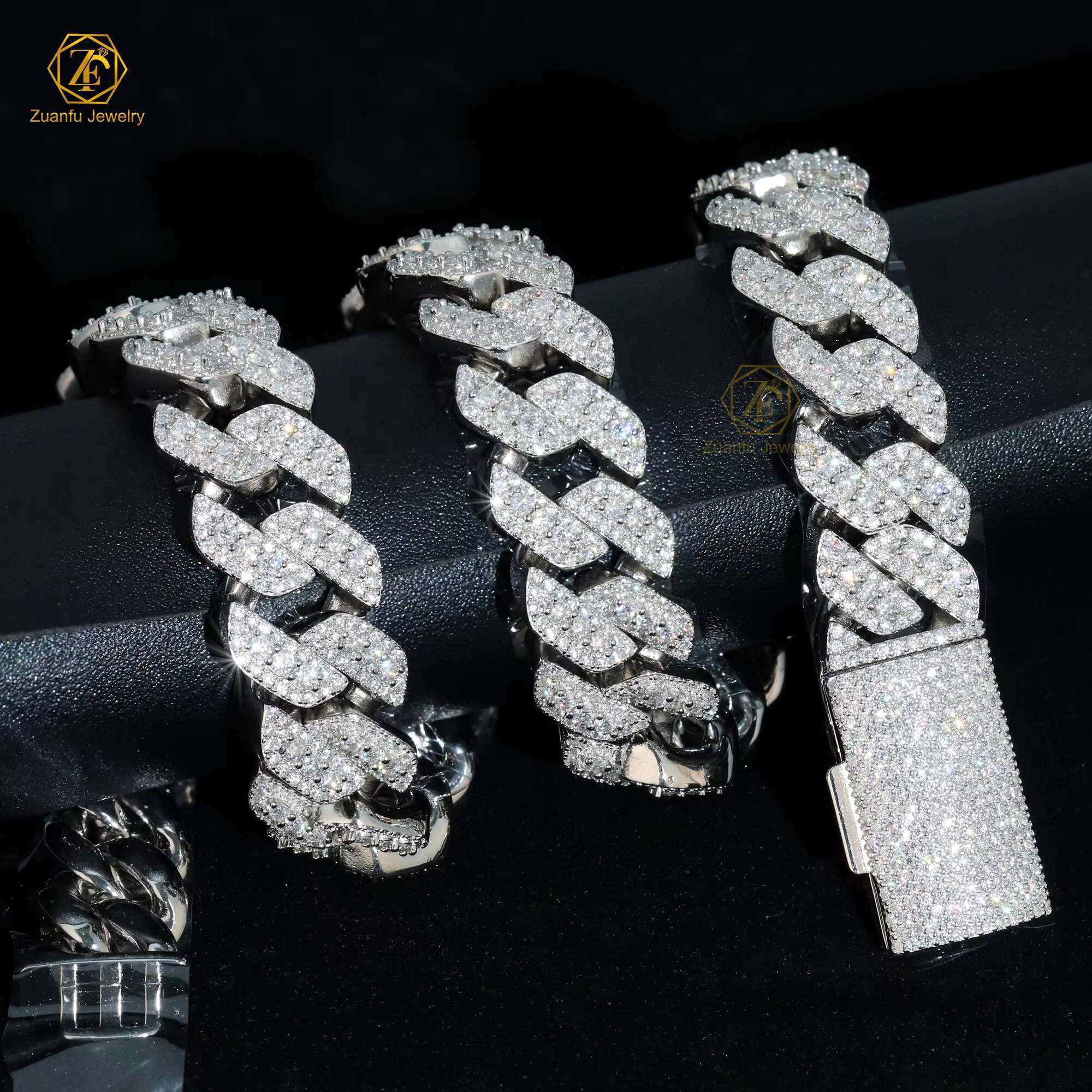 Hip Hop Jewelry Large Size 18mm Necklace VVS Moissanite Pass Tester with GRAWhite Gold Plated Cuban Link Chain for Rapper