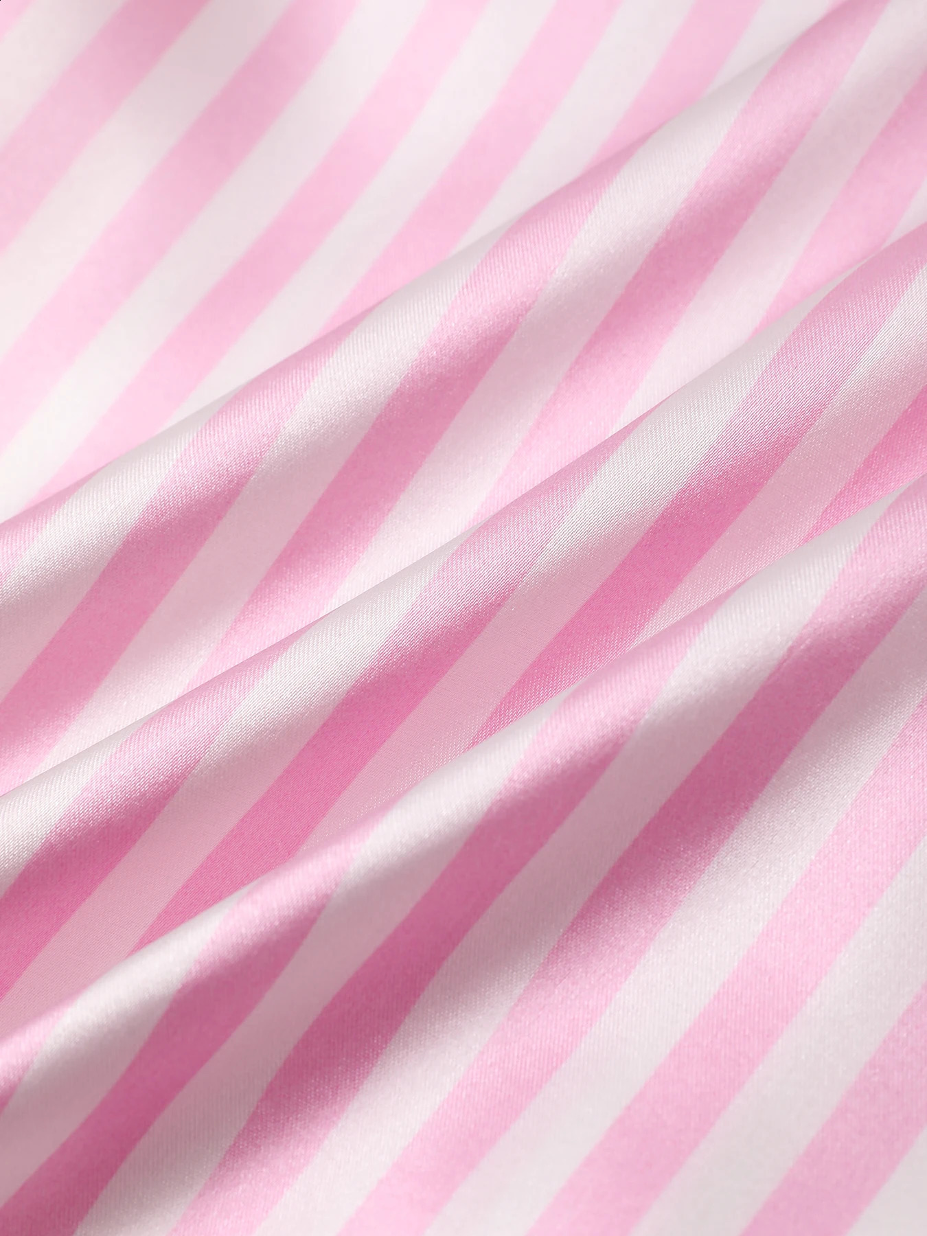 Satin Silk Women Pajamas Set Short-Sleeved Student Homewear Two-Piece Cardigan Lapel Senior Sense of Pink Striped Large Size 250411