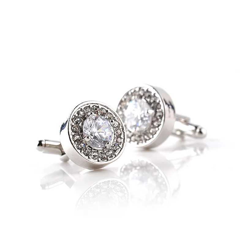 Luxury high-end jewelry mens white enamel crystal cufflinks round wedding party cufflinks French shirt cufflinksT250412