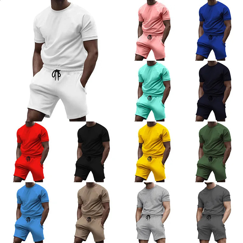 Fashion Casual Spring/summer Solid Color Two-piece Sportswear Suit Trend Mens Top Suit Men Clothing 250407