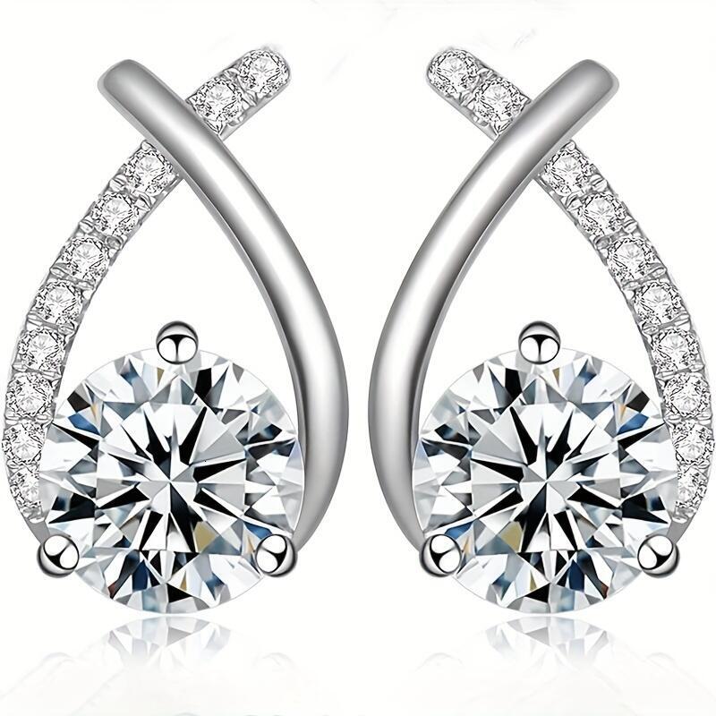 2-2.4 CT Moissanite D Color VVS1 Clarity Round Cut Lab Created Dia Sterg Sier White Gold Plated Minimalist Mermaid Tail Earrings