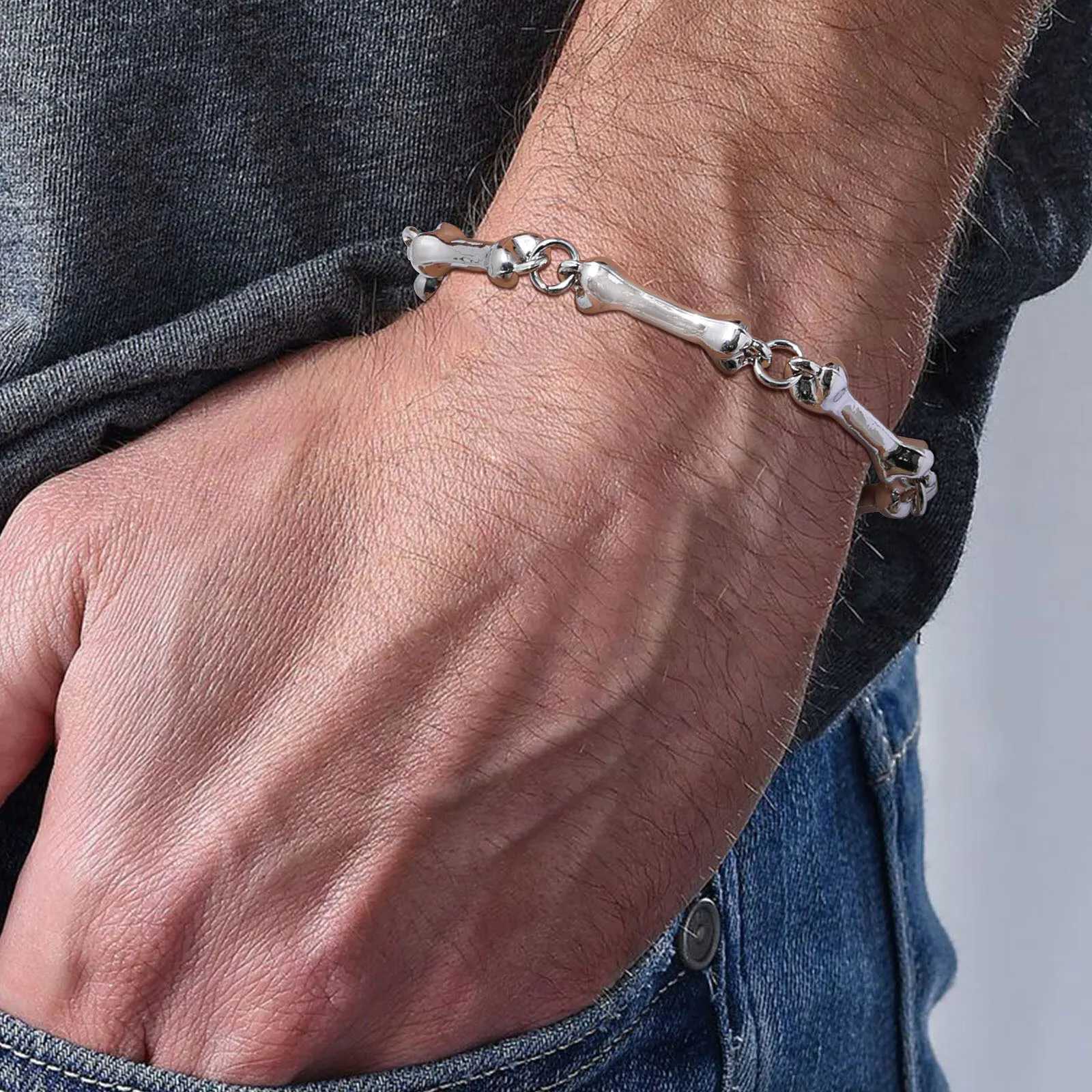 Bone Chain Link Bracelets for Men Boys22CM Metal Chain Wristband with OT BuckleNew Hiphop Jewelry Anniversary Birthday GiftsC250411