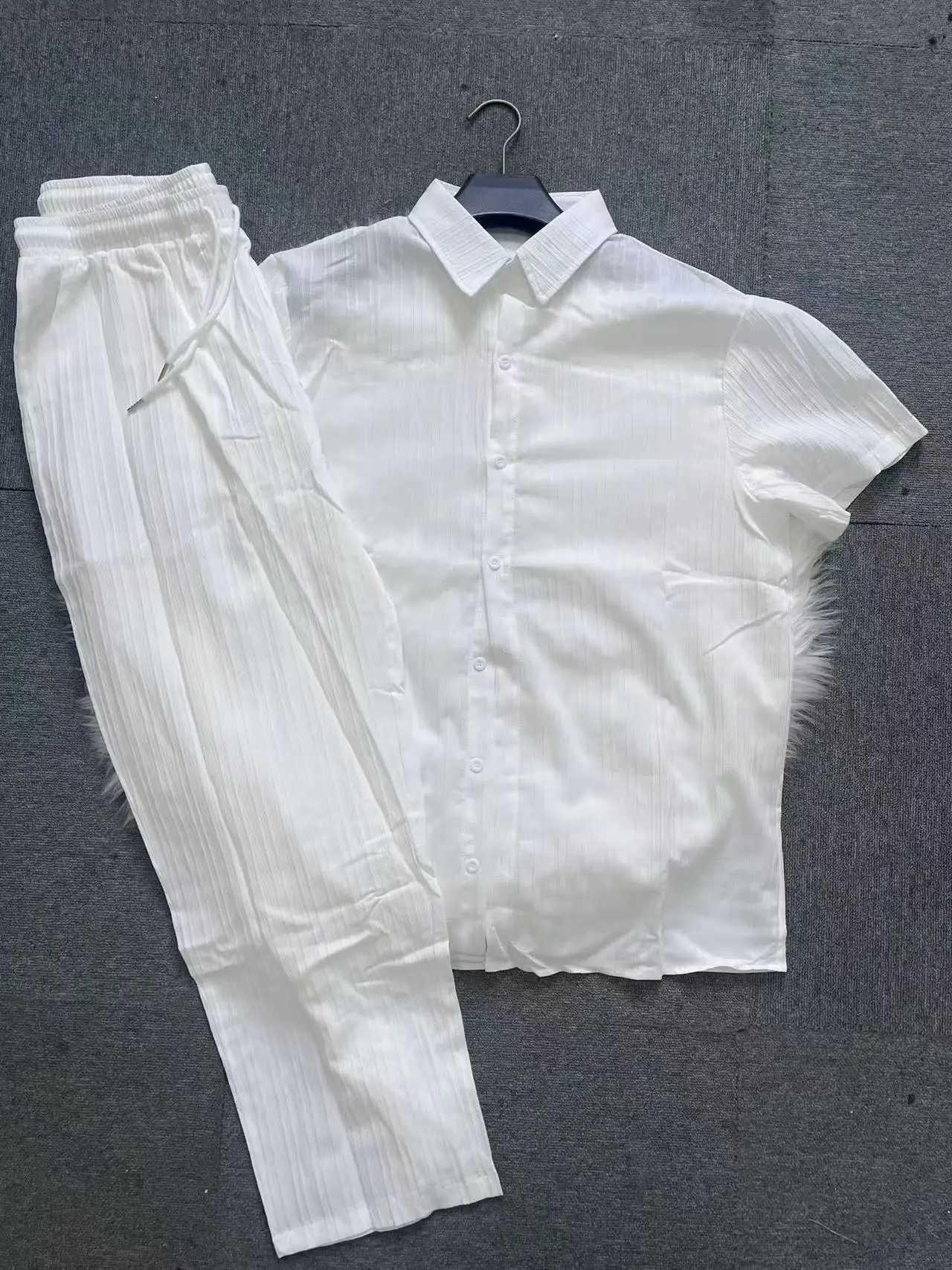 Fashionable new mens collar set mens short sleeved mens elastic pants mens casual summer wearXJ250412