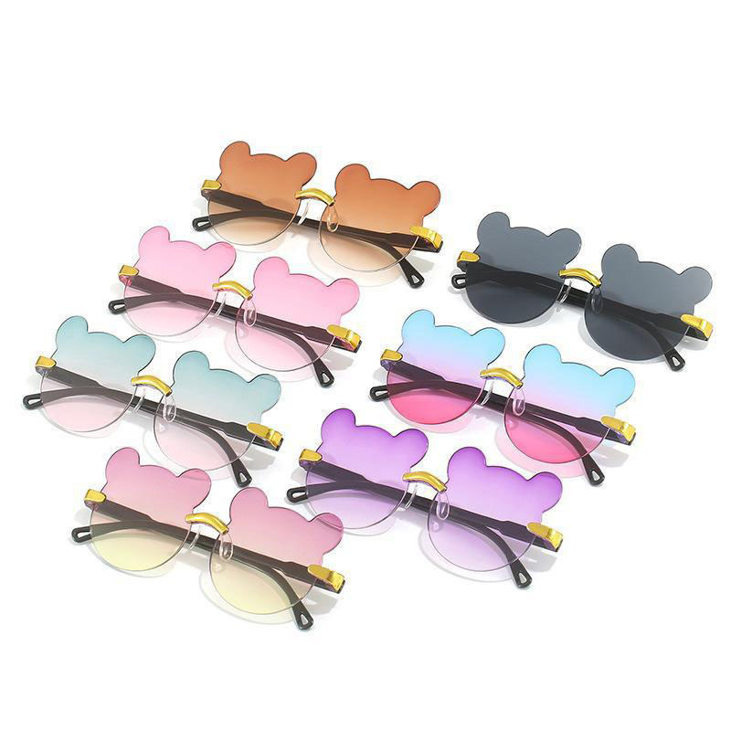 New frameless teddy bear for children, sunscreen, cute cartoon photography, baby glasses, UV resistant sunglasses