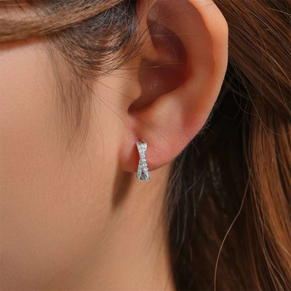 Fashion Jewelry Sterg Sier Double Layer Cross X Shaped Dia Zircon Gold Plated Hoop Earrings Women