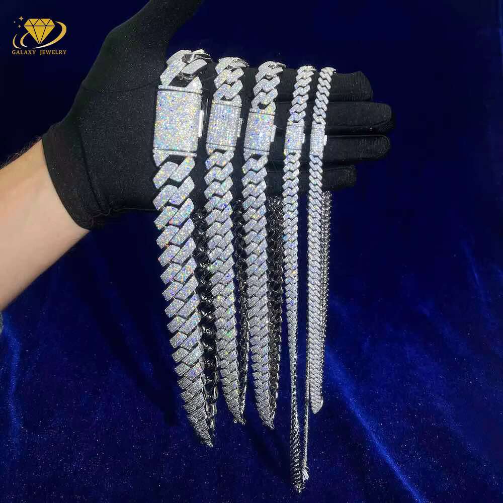 Popular Diamond Cuban Chain 4rows 6mm-20mm Width Hip Hop Moissanita Jewelry Silver 925 White/Yellow/Rose Gold Cuban Link Chain