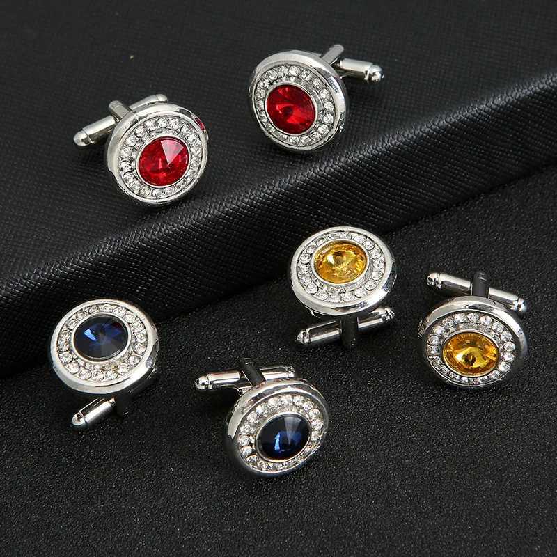 Luxury cubic zirconia mens cufflinks round rhinestone shirt cufflinks classic French set cufflinks high-quality mens jewelry giftsT250412
