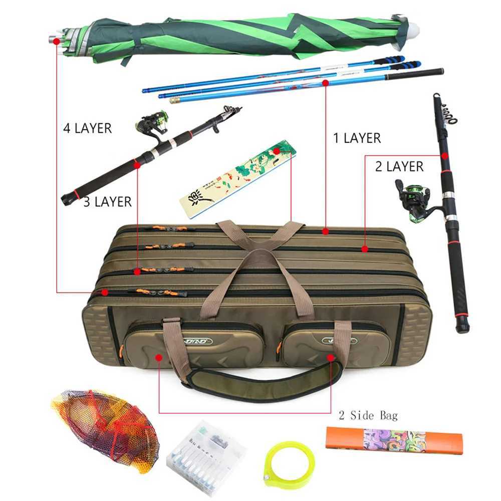 Multifunctional Fishing Rod Tackle Bag 2/3/4 Layers Light Travel Lure Rods Storage Case for Saltwater Freshwater Outdoor Bags Z250411