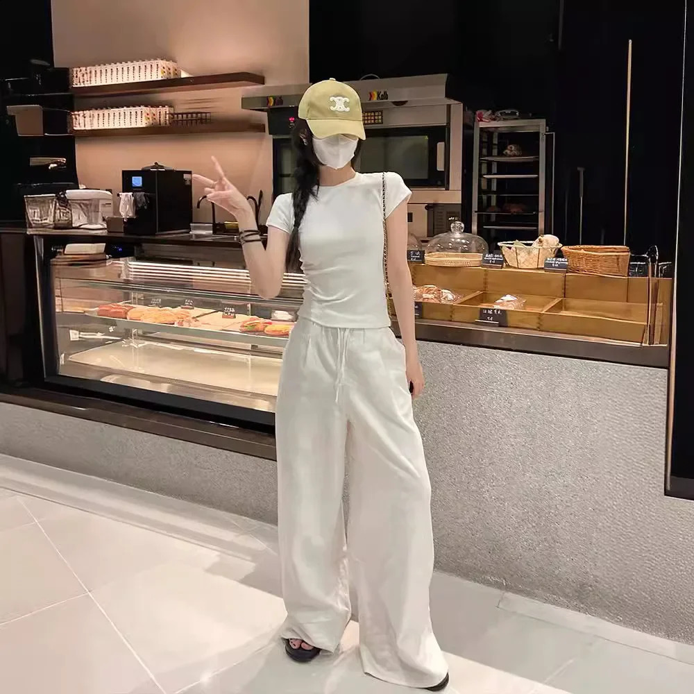 Washed White Linen Pants Loose Wide Leg Casual Thin Cotton Linen Pants Women Summer Linen Walking Pants Comfortable Loose Fit 250411