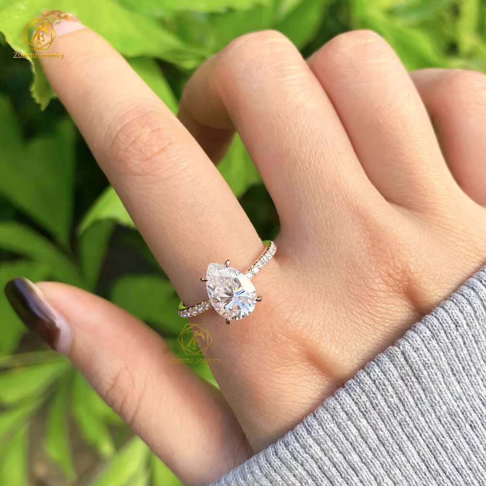 Customizable 7x10MM Pear Moissanite Ring 18K Solid Gold Wedding Engagement Fine Jewelry Moissanite Diamonds Rose Gold Explosion