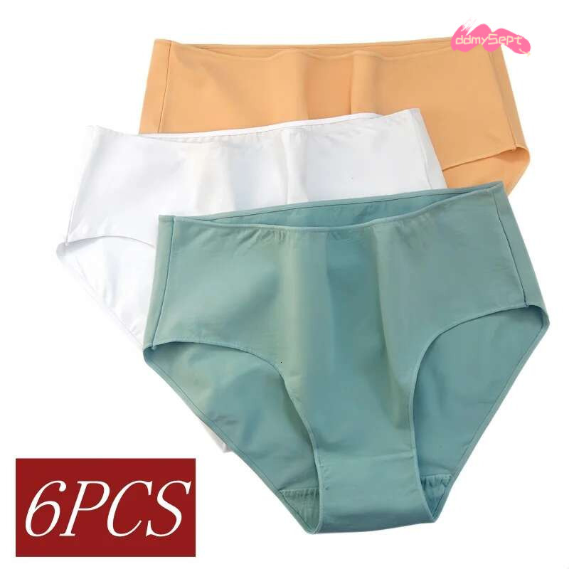 6PCS/Set Cotton Panties Women High Waist Briefs Seamless Underwear Comfort Female Underpants Solid Color Pantys M-2XL Intimates ddmySept