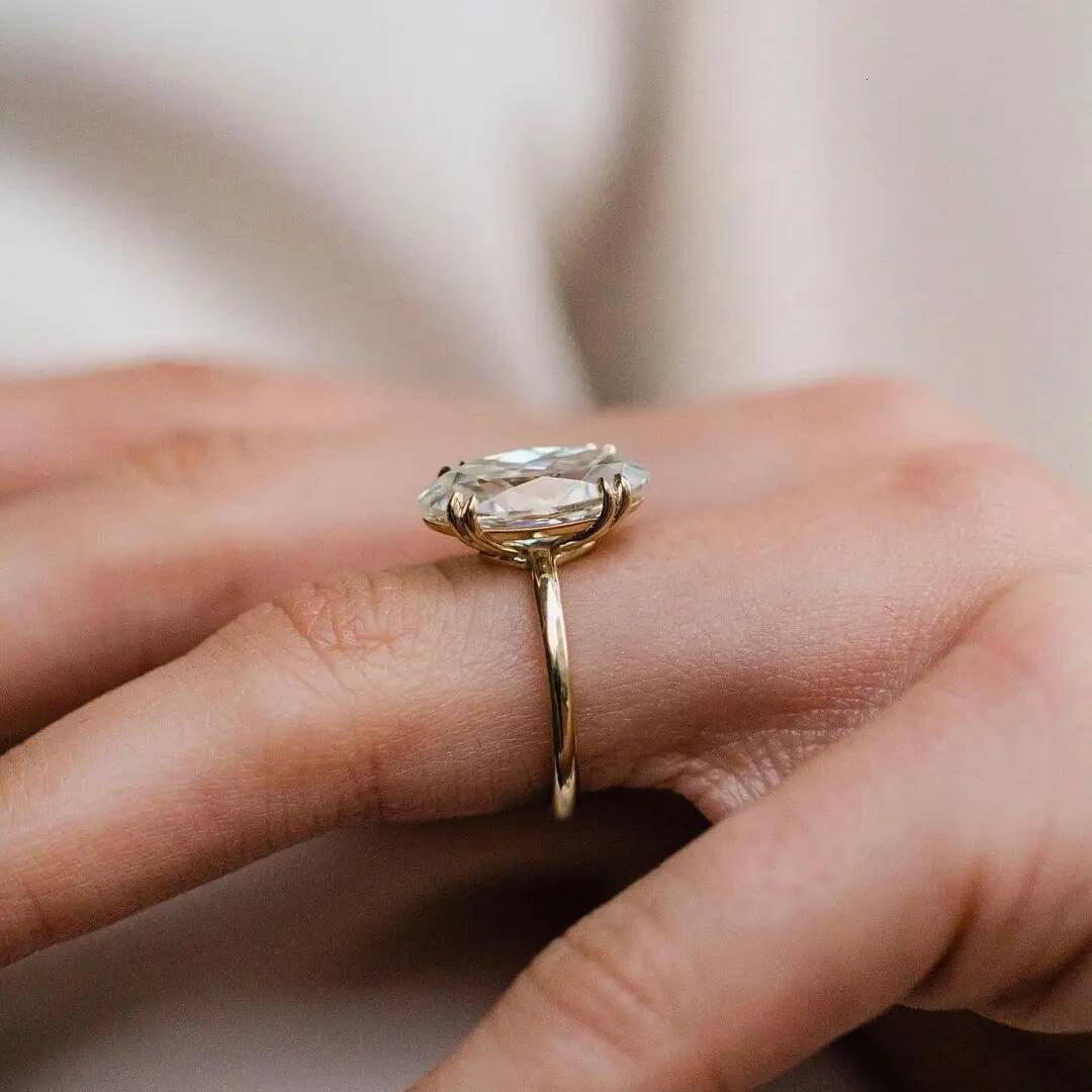 JOVOVASMILE 6 Carat 15x8mm Old Mine Moval Cut Moissanite White Color Stone 14K Gold Ring For Woman Jewelry with GRA