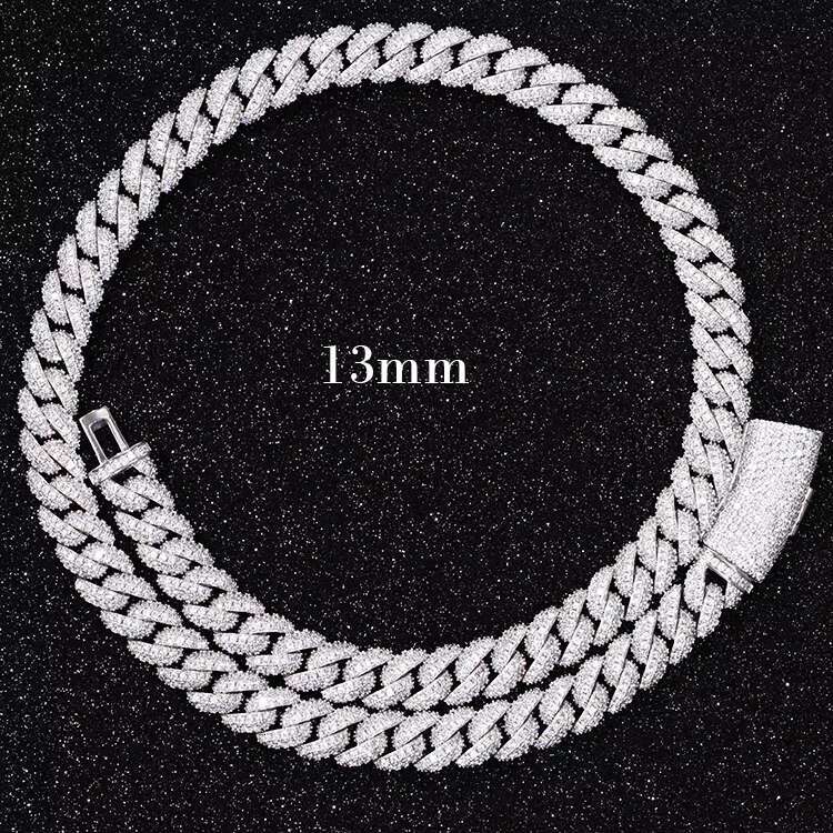 Yy Hot-sale 13mm Curved Cuban Link Chian Vvs Moissanite Pass Diamond Tester 925 Sterling Silver Fine Jewelry Necklaces for Men