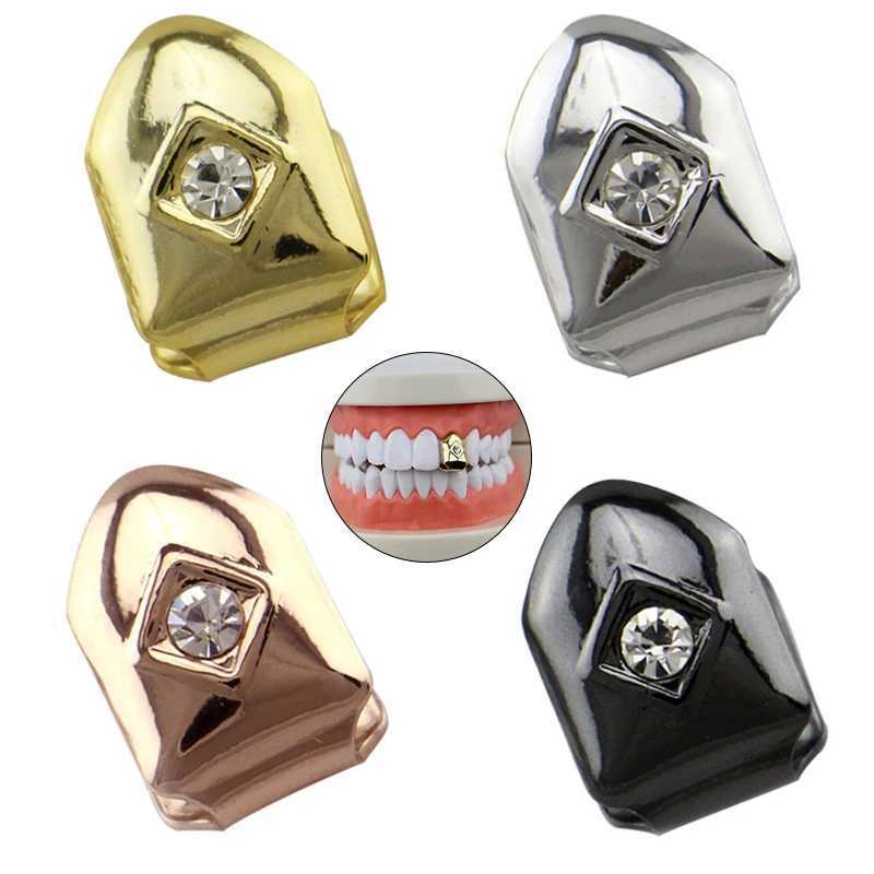 Single Hip Hop Teeth Grilz Fashion Rhinestone Gold Silver Removable Grill Dental Mouth Punk Tooth Hat Party Jewelry W250412