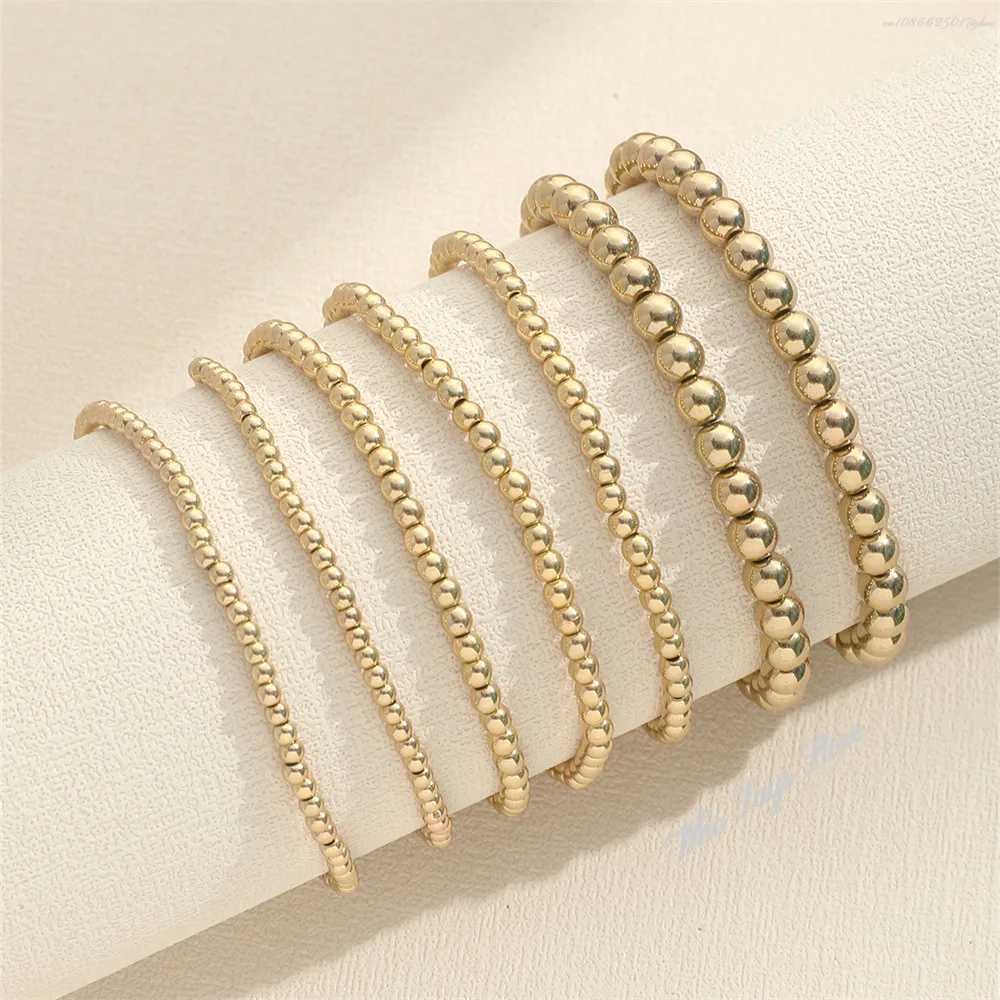 Trend Stretch Stainless Steel Bracelets Gold Sliver Color 2MM 5MM 8MM Stacked Ball Beaded Bracelet For Women Men JewelryC250411