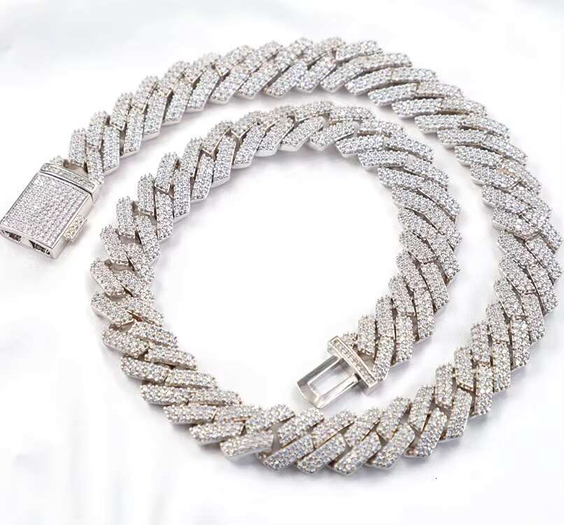 Pass Diamond Testing 15mm Wide 2Rows Cuban Link Chains 925 Silver HipHop VVS Moissanite Chain Men Jewelry