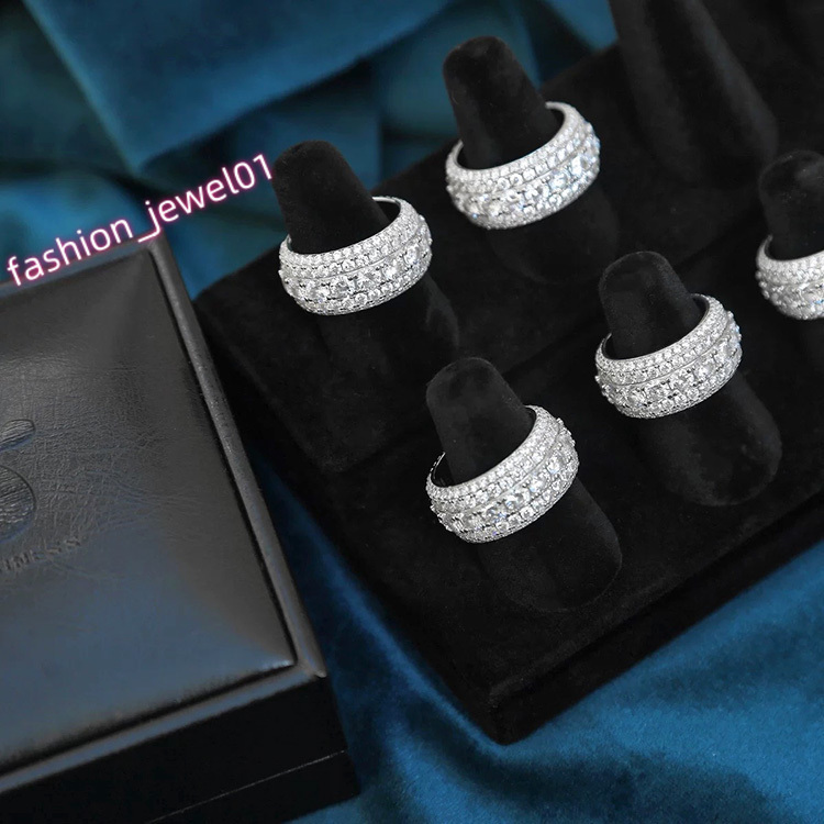 Full Diamond Moissanite Diamond Cuban Ring S925 Silver Iced Out D Color VVS Diamond Full Circle Round Hip Ring for Men