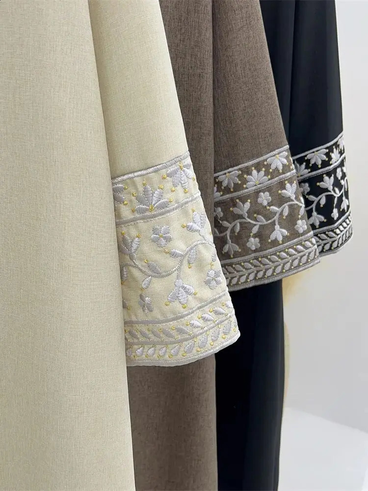 Linen flower y Abaya y elegant retro Kaftan womens Islamic clothing 250411