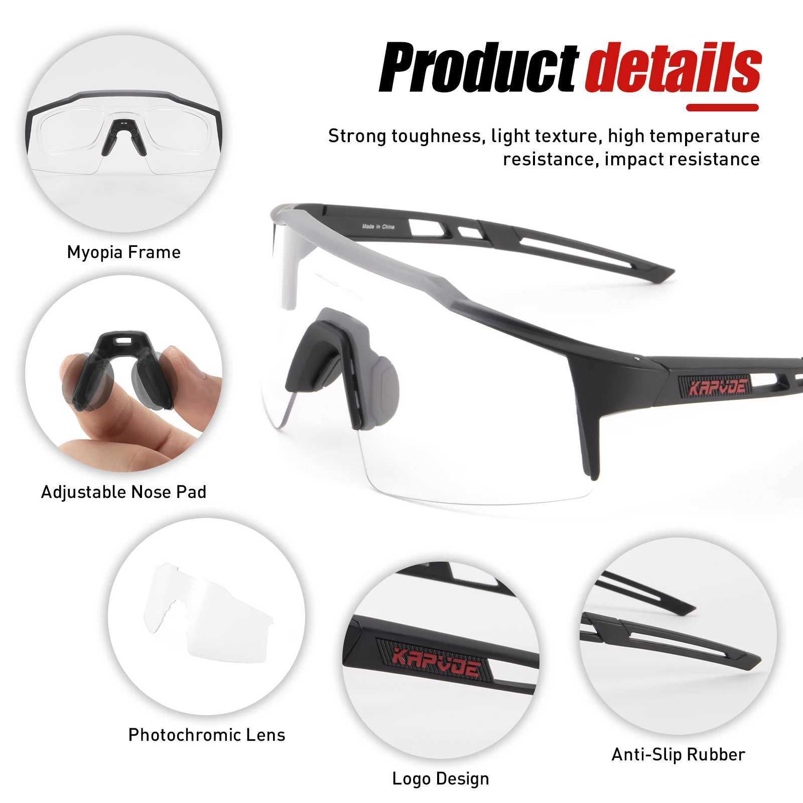Kapvoe Photochromic Cycling Sunglasses for Men Women Bike Glasses Riding Driving UV400 Mountain Bicycle Goggles Eyewear SportsC250411